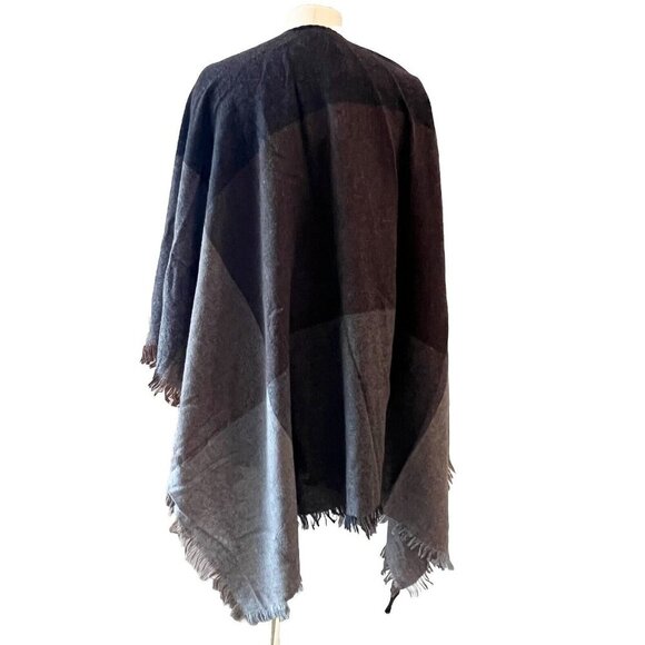 Eileen Fisher Viaggio Wool Blend Serape Shawl One Size Brown Gray Lagenlook Chic - Picture 2 of 7